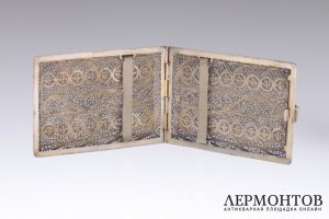Портсигар. Скань, эмаль. Серебро 800. Европа
