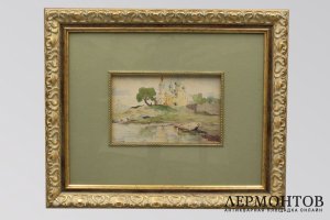 Акварель Новгород. СССР, художник Н.К. Жаба, 1910-е гг.  Картон, акварель.