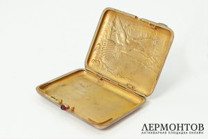 Портсигар Глухарь на току. СССР, Московская ювелирная фабрика, 1953 год. Серебро 875 