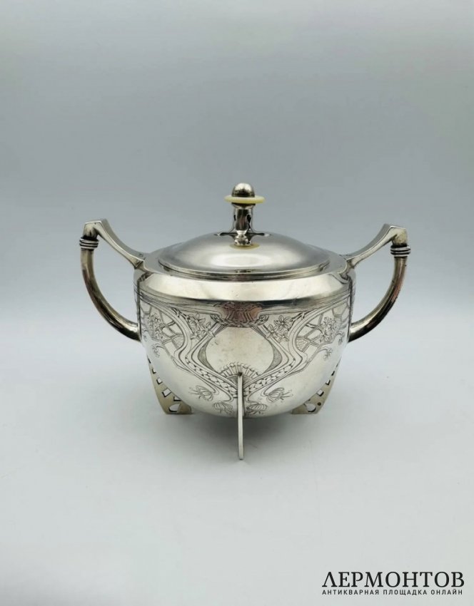 Сахарница в стиле модерн. Серебро 84 пробы, 5-я артель, Россия, 1908–1917 годы