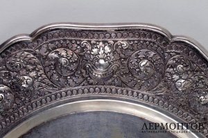 Поднос в стиле ар деко с восточным мотивом. Серебро 900 пробы. Камбоджа, нач. XX в.