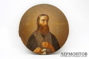 Икона-тондо. Святой преп. Феодосий Печерский. Россия, кон. XIX - нач. XX вв. Масло 