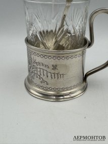 Подстаканник с ложкой и стаканом. Серебро 84 пробы, А. Фульд, Россия, 1884 год