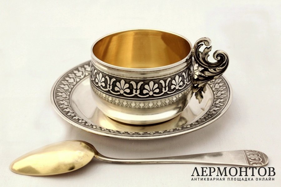 Кофейная пара в футляре. Серебро 950. Франция