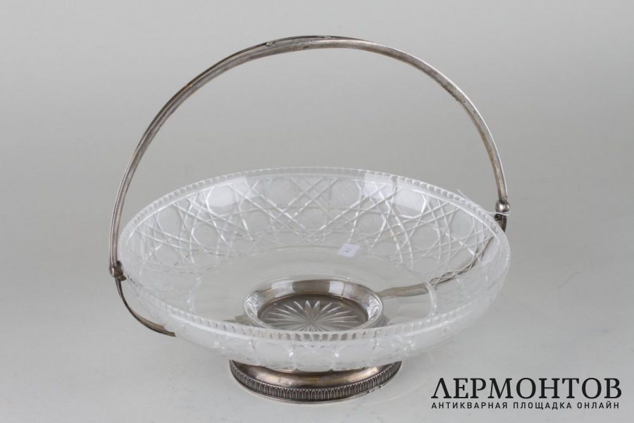Ваза-фруктовница. Серебро 84 пробы, хрусталь. Россия,после 1908 года.