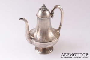 Кофейник Pierre Quielle. Серебро 950 пробы, гильоше. Конец XIX века. Франция