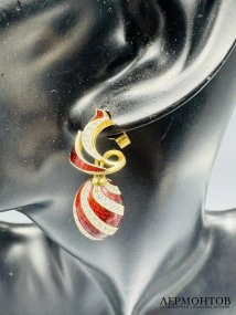 Комплект: серьги и кулон. Золото 750, серебро, эмаль, бриллианты, Алексей Помельников