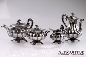 Чайно-кофейный сервиз Veyrat. Серебро 950. Франция