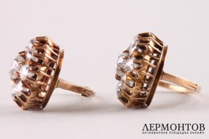 Серьги малинки. Золото 56 пробы, бриллианты 2.30 ct. Российская империя, XIX в.