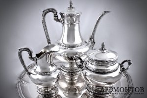 Чайно-кофейный сервиз на подносе. Серебро 800 пробы. Бельгия