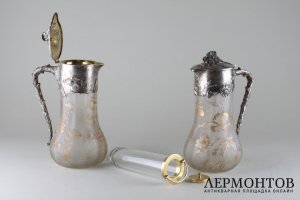 Парные кувшины в стиле модерн. Стекло Daum Nancy ,серебро 800 пробы. Германия, 1900-е