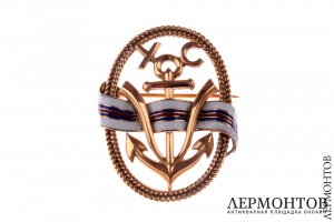 Брошь Yacht club. Золото 750, эмаль. Франция
