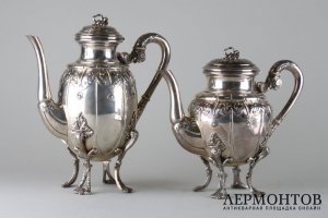 Сервиз чайно-кофейный. Серебро 900 пробы. Австрия, конец 19 века.