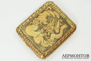 Портсигар Фудзияма. Япония, начало 20 века. Металл, техника дамаскинаж.