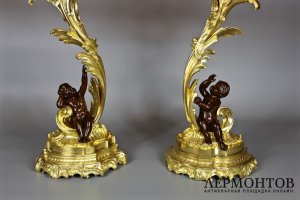Крупные старинные бронзовые канделябры в стиле ампир. Европа, XIX век.