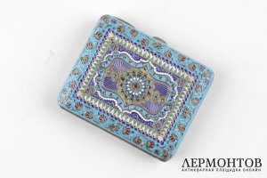 Портсигар с полихромной эмалью по скани. Серебро 900 пробы. Австрия, Вена, кон. XIX в