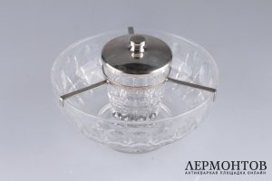 Икорница. Ювелирная фирма Cartier. Франция, Париж. Серебро 925. Хрусталь.