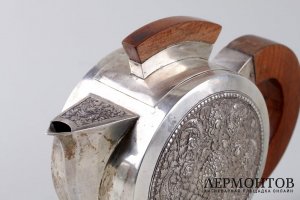 Чайник в стиле ар деко с восточным мотивом. Серебро 900 пробы. Камбоджа