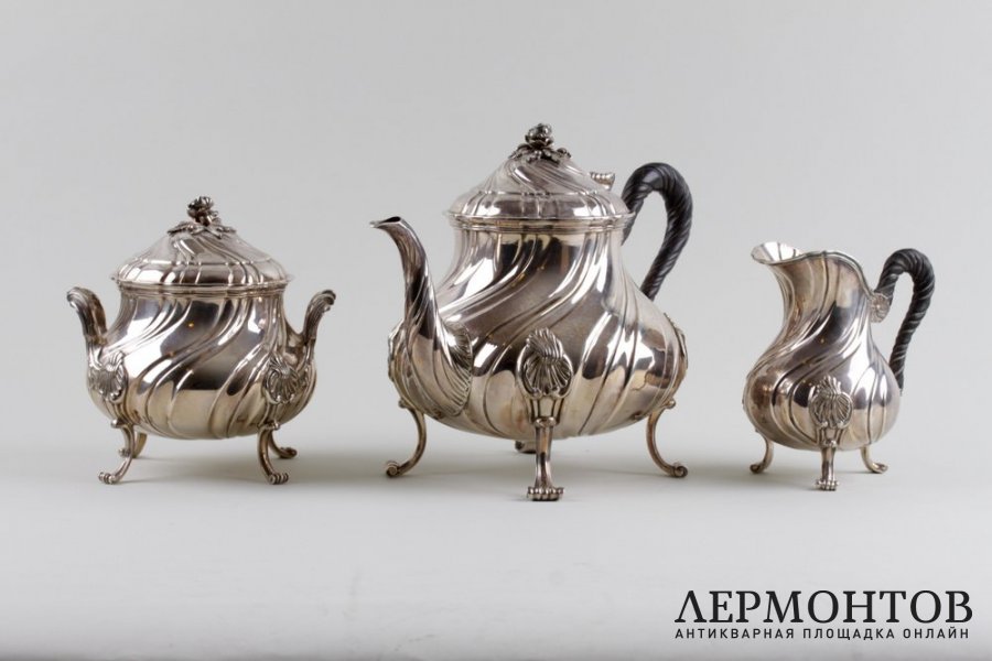 Чайный сервиз Leon Lapar в стиле рококо. Серебро 950 пробы. Франция, XIX в.