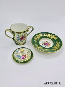 Бокал с крышкой и блюдцем. Фарфор, роспись, золочение, Франция, конец 19 века