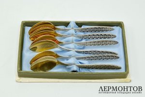 Набор кофейных ложек 6 шт. Таллин, 1950-е гг. Серебро 916 пробы, золочение.