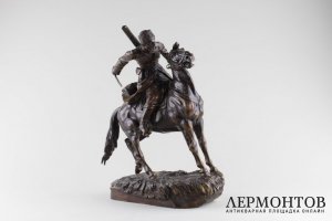 Скульптура Казак на лошади.  А.Л. Обер. Бронза. Россия, XIXв.