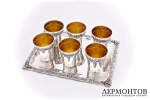 Набор стопок на подносе. Серебро 950. Франция