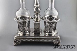 Круэт для уксуса и масла. Серебро 950 пробы, стекло. Франция, 18191-1838.