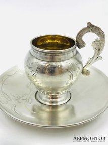 Кофейная пара «Бочонок». Серебро 84 пробы, Россия, 1908–1917 годы