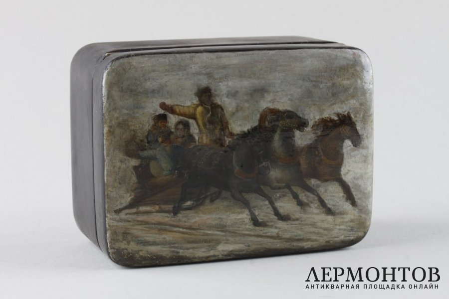 Шкатулка с лаковой миниатюрой Тройка. Россия, 1880-е гг., фабрика Вишнякова.