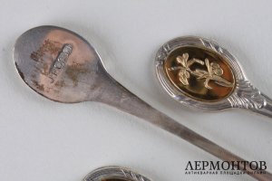 Ложки Цветы Англии. Серебро 925 пробы, золото. Англия, 20 век