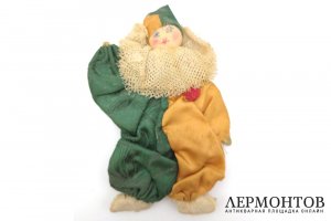 Елочная игрушка Клоун, в желто-зеленом. Россия, 1-я половина ХХ века. 