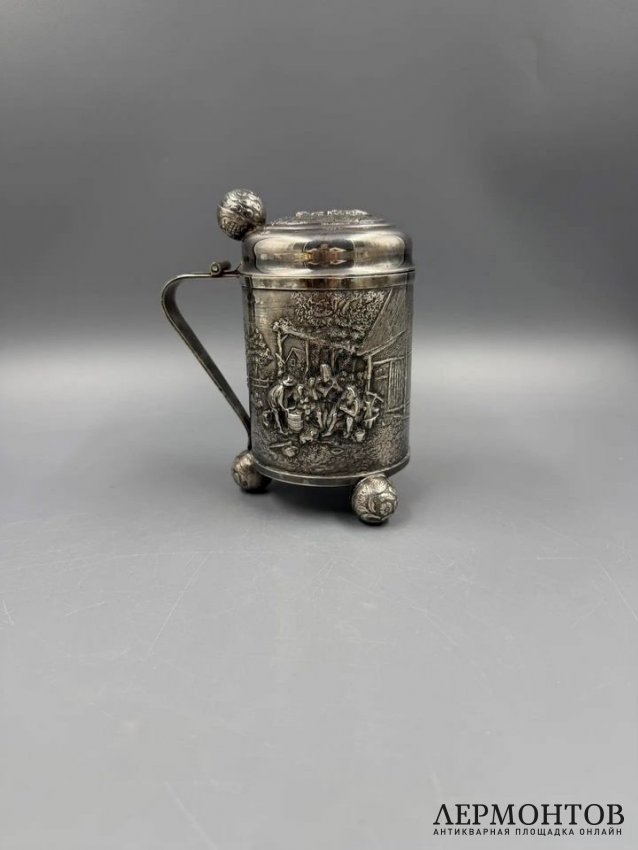 Пивная кружка с крышкой. Металл, серебрение, P. Jessen, Дания, 1960–1970 годы
