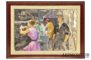 Картина. Красный Богатырь. Делают галоши. Эскиз. 1957 г. Каплан Фаня Максовна.