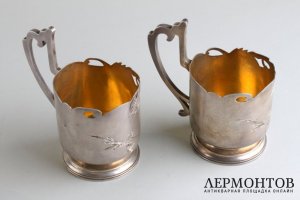 Парные подстаканники в стиле модерн. Серебро 84 пробы. 5 Артель, Москва, 1908-1917