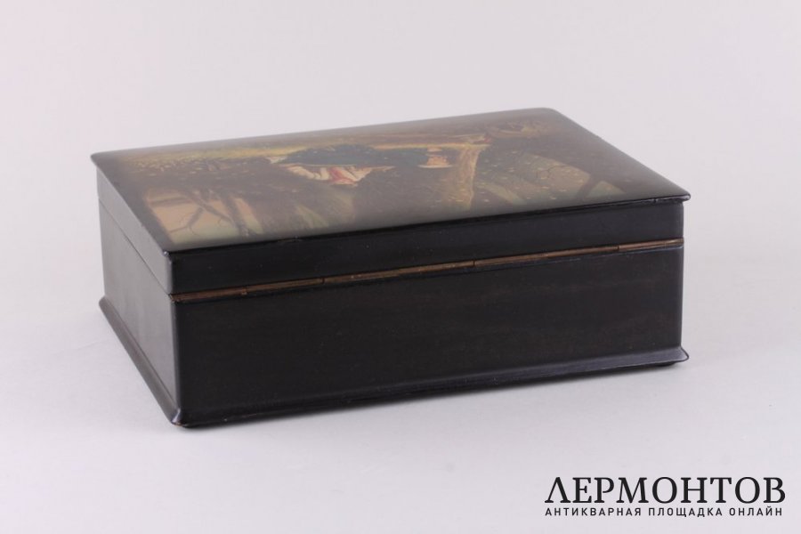 Шкатулка. Ловец птиц. СССР, Федоскино, художник Зерцалов, 1965 год.