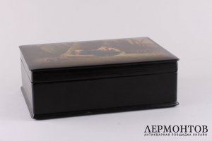 Шкатулка. Ловец птиц. СССР, Федоскино, художник Зерцалов, 1965 год.
