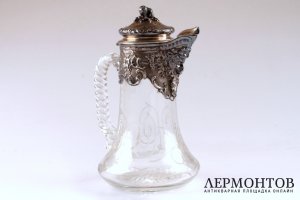 Кувшин для вина Bointaburet. Серебро 950 пробы, стекло. Конец XIX в. Франция