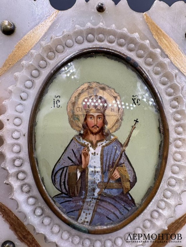 Икона «Иисус Христос». Живопись по металлу, мрамор, Россия, конец 19 — начало 20 века