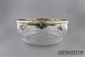 Ваза в серебряной оправе в стиле модерн. Серебро 950 пробы, стекло. Франция