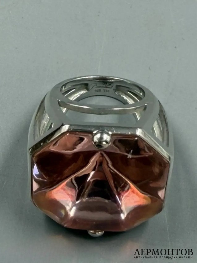 Кольцо с розовым кристаллом. Серебро 925 пробы, Baccarat, Франция
