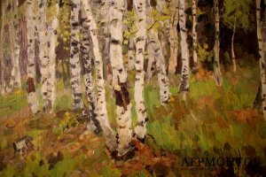 Картина. В березовом лесу. Художник Дмитриевский В.К.  Холст, масло.