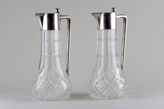 Парные графины. Серебро 800, хрусталь. Германия, нач. XX века.