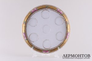 Поднос с выемками под пашотницы, стаканы. Фарфор. Россйская империя, ИФЗ, 1796-1801