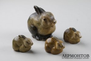 Зайчиха и зайчата, папье-маше, Российская империя.