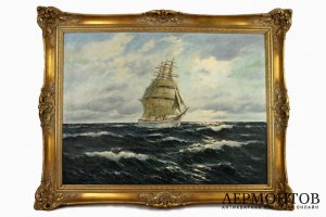 Картина. Парусник. Герхард Лукас-Ларсен. Холст, масло. Германия