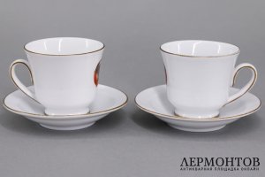 2 кофейные пары, Кремлевский сервиз. Фарфор. СССР, ЛФЗ, 1960-70е гг.