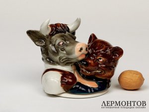 Статуэтка «Медведь и бык на бирже». Фарфор, Karl Ens, Германия, 1990-е годы
