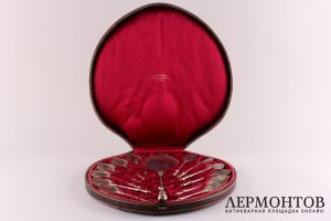 Набор для мороженого. Птицы. Серебро 800, золочение. Франция, кон. XIX в.