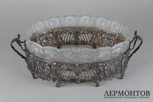 Ваза для фруктов. Серебро 950 пробы, хрусталь. Франция, XIX в.
